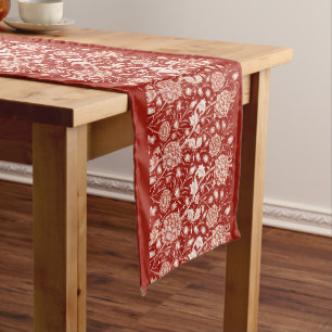 William Morris Carnation Print, Deep Red und White Großer Tischläufer