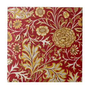 William Morris Cherwell Floral Pattern Red Fliese