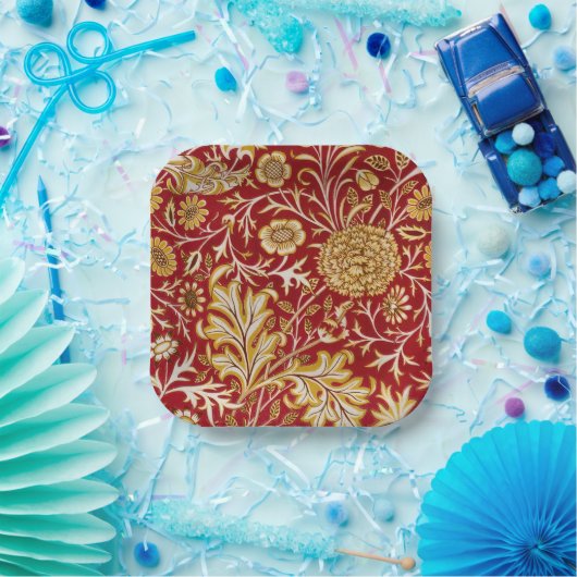 William Morris Cherwell Floral Pattern Red Pappteller (Party)