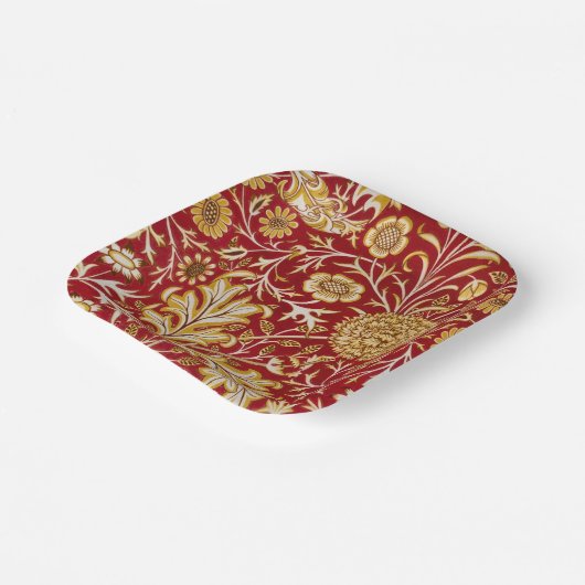 William Morris Cherwell Floral Pattern Red Pappteller (Gewinkelt)