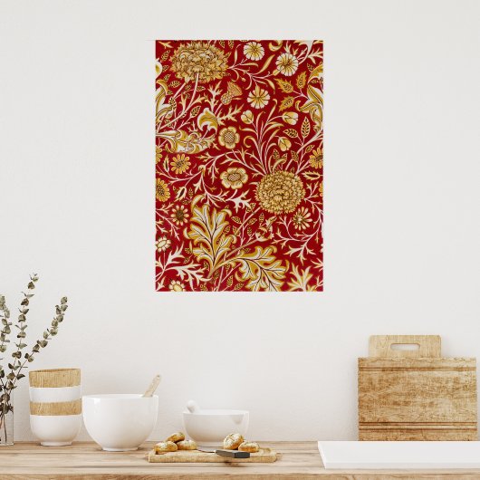 William Morris Cherwell Floral Pattern Red Poster (Küche)