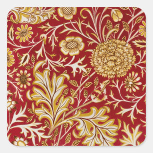 William Morris Cherwell Floral Pattern Red Quadratischer Aufkleber