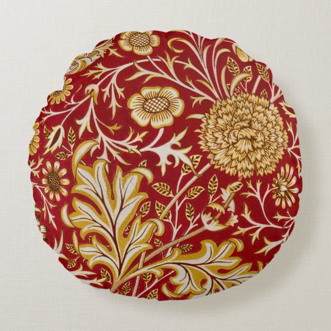 William Morris Cherwell Floral Pattern Red Rundes Kissen (Vorderseite)