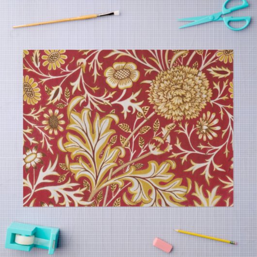 William Morris Cherwell Floral Pattern Red Seidenpapier (Basteln)