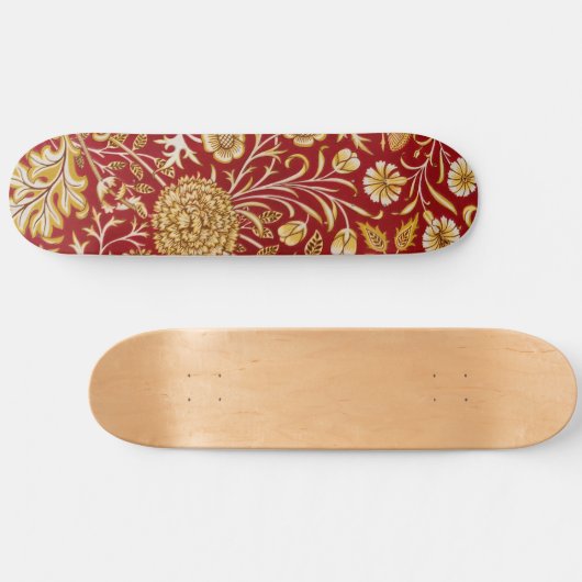 William Morris Cherwell Floral Pattern Red Skateboard (Horizontal)