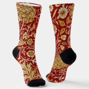 William Morris Cherwell Floral Pattern Red Socken