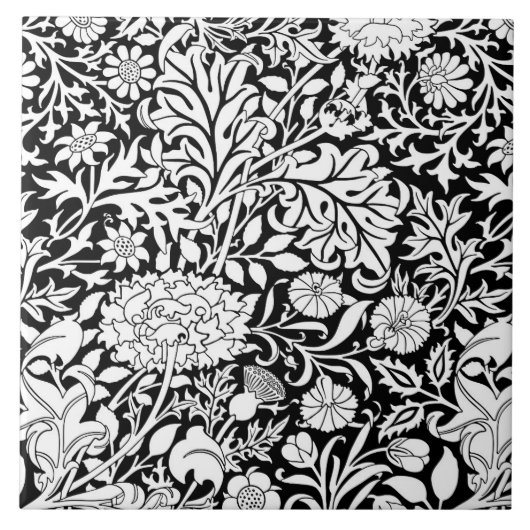 William Morris 'Cherwell' in Black & White Fliese (Vorderseite)