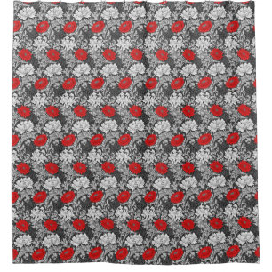 William Morris Chrysanthemen, grau und rot Duschvorhang