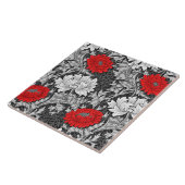 William Morris Chrysanthemen, grau und rot Fliese (Seite)