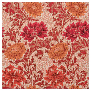 William Morris-Chrysanthemen, korallenrote Orange Stoff