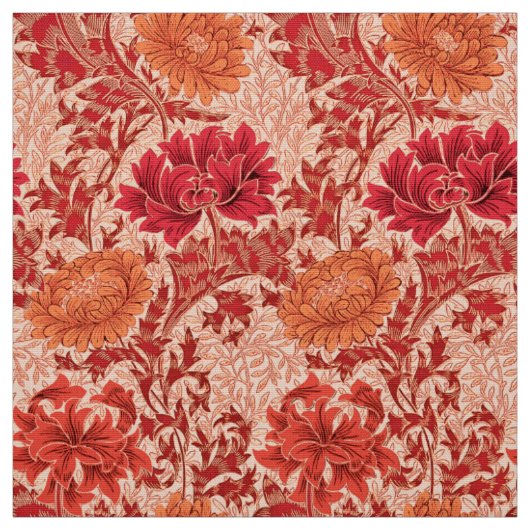 William Morris-Chrysanthemen, korallenrote Orange Stoff (Muster)