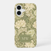 William Morris Chrysanthemum Custom Monogram iPhone 16 Hülle (Rückseite)