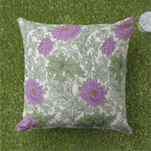 William Morris Chrysanthemum Floral Lila Green Kissen