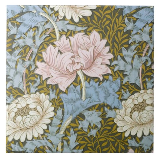William Morris Chrysanthemum Floral Pattern Folia Fliese (Vorderseite)