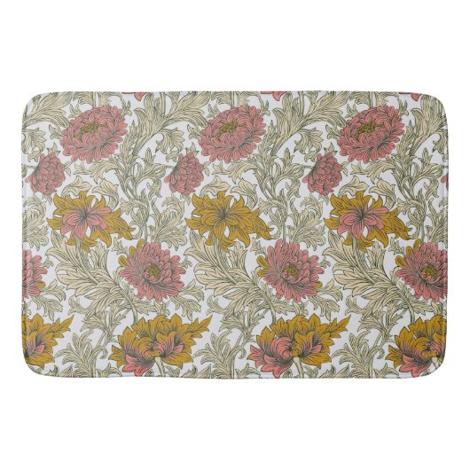 William Morris Chrysanthemum Floral Red Golden Badematte (Vorderseite)