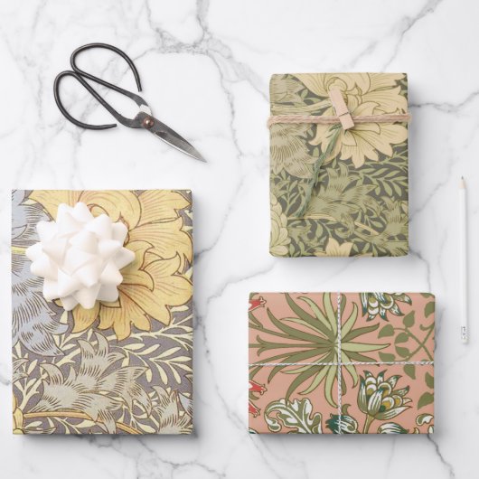 William Morris Chrysanthemum Mum Blume Geschenkpapier Set (Vorderseite)