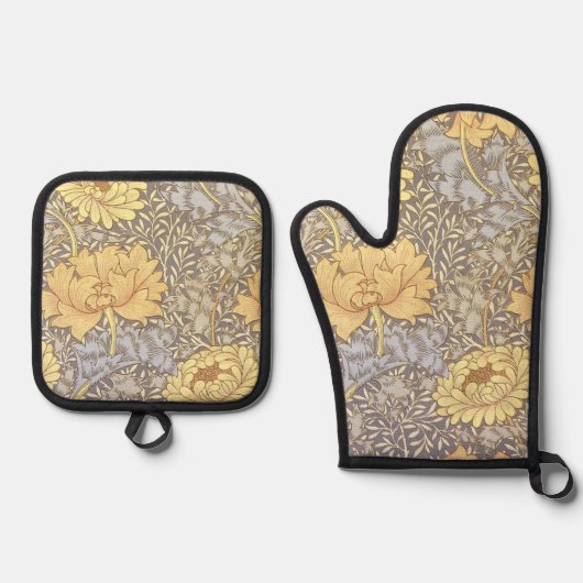 William Morris Chrysanthemum Mum Blume Ofenhandschuh & Topflappen-Set (Vorderseite)