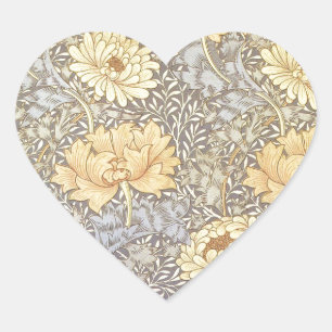 William Morris Chrysanthemum-Mutterblumen Herz-Aufkleber