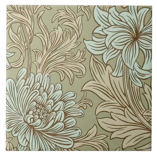 William Morris Chrysanthemum Pattern Keramik Tile Fliese (Vorderseite)