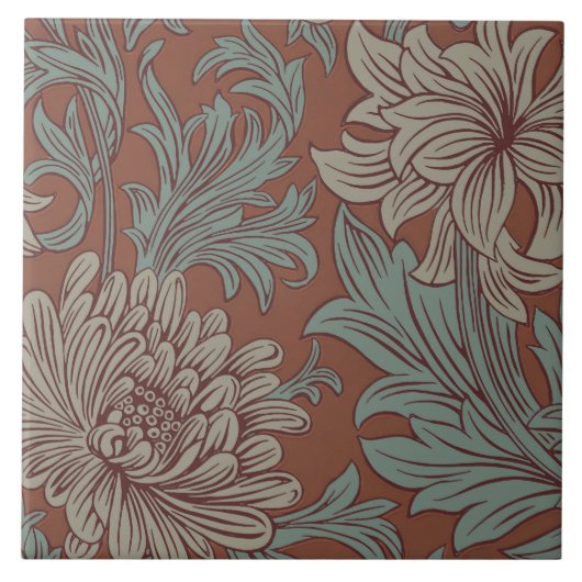William Morris Chrysanthemum Pattern Keramik Tile Fliese (Vorderseite)