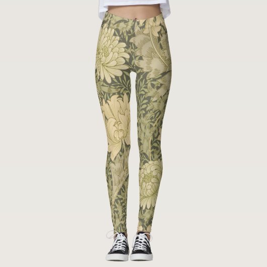 William Morris Chrysanthemum Sage Blume Leggings (Vorderseite)