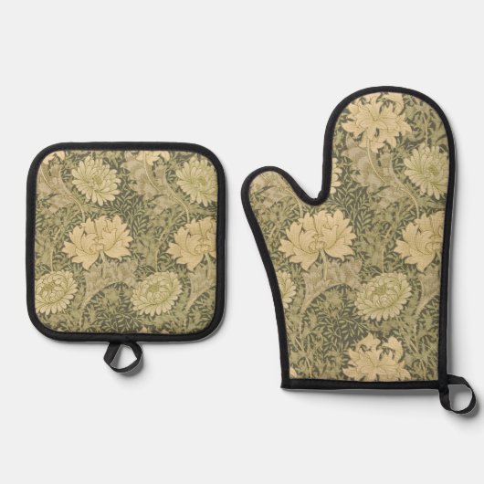 William Morris Chrysanthemum Sage Blume Ofenhandschuh & Topflappen-Set (Vorderseite)