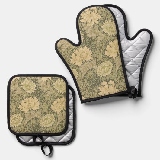 William Morris Chrysanthemum Sage Blume Ofenhandschuh & Topflappen-Set (Vorderseite/Rückseite)