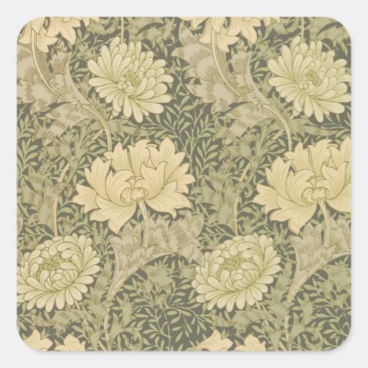 William Morris Chrysanthemum Sage Blume Quadratischer Aufkleber (Vorderseite)