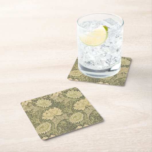 William Morris Chrysanthemum Sage Blume Rechteckiger Pappuntersetzer (Vor Ort)