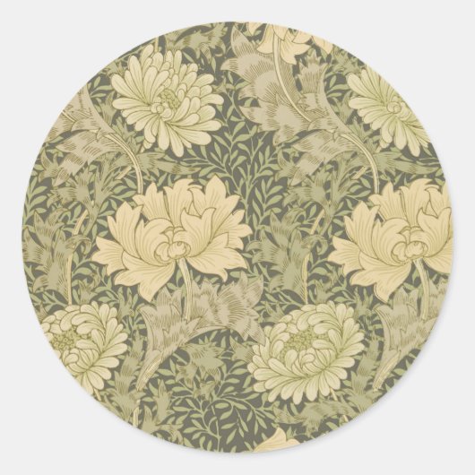 William Morris Chrysanthemum Sage Blume Runder Aufkleber (Vorderseite)