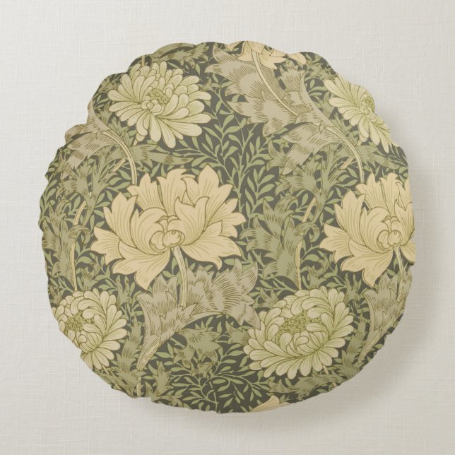 William Morris Chrysanthemum Sage Blume Rundes Kissen (Vorderseite)