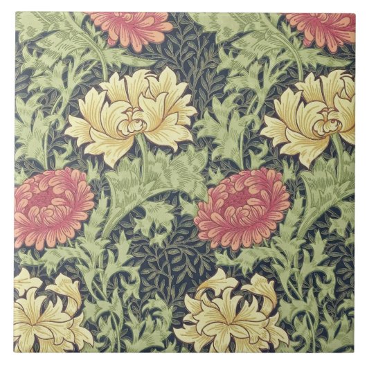 William Morris Chrysanthemum Vintage Blumenart Fliese (Vorderseite)