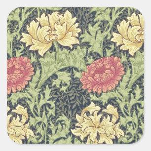 William Morris Chrysanthemum Vintage Floral Art Quadratischer Aufkleber