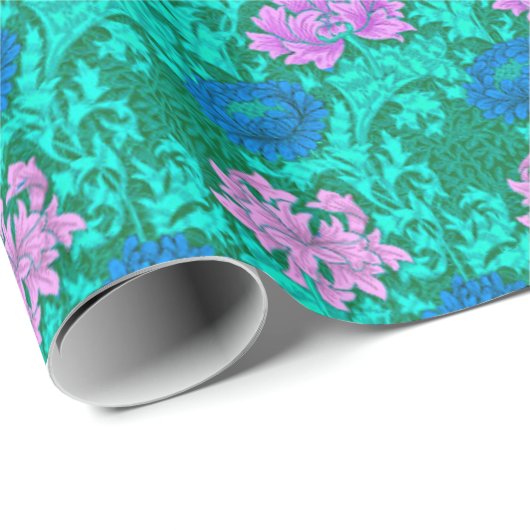 William Morris Chrysanthemums, Aqua and Violet Geschenkpapier (Rolleneckpunkt)