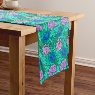 William Morris Chrysanthemums, Aqua und Violet Kurzer Tischläufer