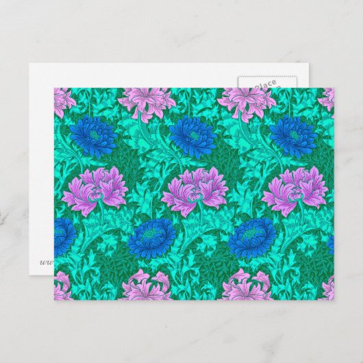 William Morris Chrysanthemums, Aqua und Violet Postkarte (Vorne/Hinten)