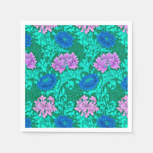 William Morris Chrysanthemums, Aqua und Violet Serviette (Vorderseite)