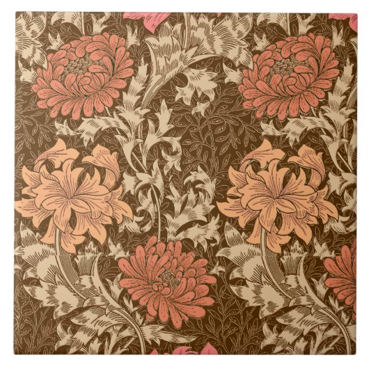 William Morris Chrysanthemums, Brown und Rust Fliese (Vorderseite)