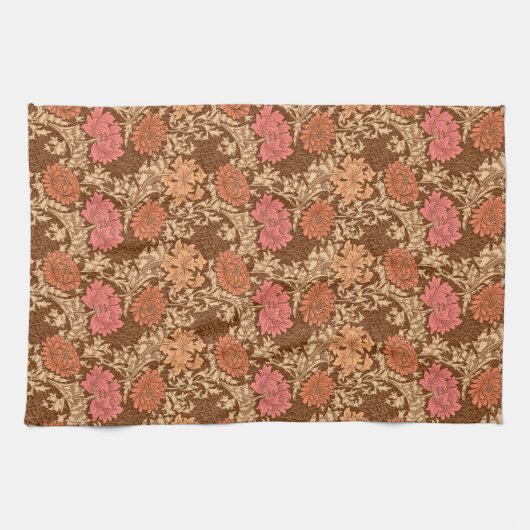 William Morris Chrysanthemums, Brown und Rust Geschirrtuch (Horizontal)