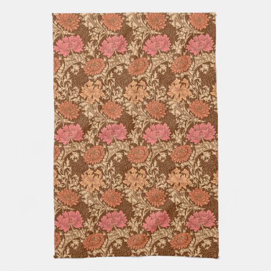 William Morris Chrysanthemums, Brown und Rust Geschirrtuch (Vertikal)