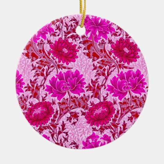 William Morris Chrysanthemums, Burgund und Pink Keramik Ornament (Vorne)
