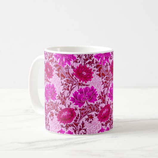 William Morris Chrysanthemums, Burgundy und Pink C Kaffeetasse (Vorderseite Links)
