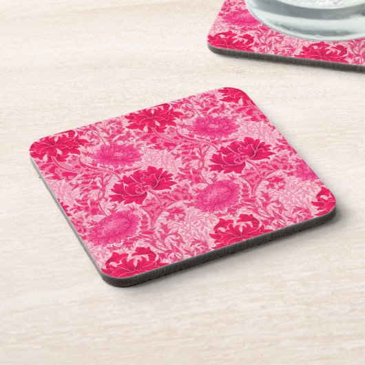 William Morris Chrysanthemums, Fuchsia Pink Getränkeuntersetzer (Linke Seite)
