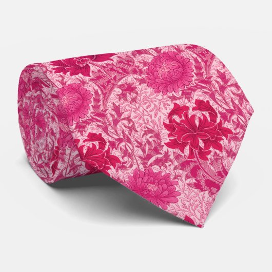 William Morris Chrysanthemums, Fuchsia Pink Krawatte (Gerollt)