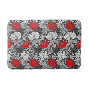 William Morris Chrysanthemums, grau und rot Badematte