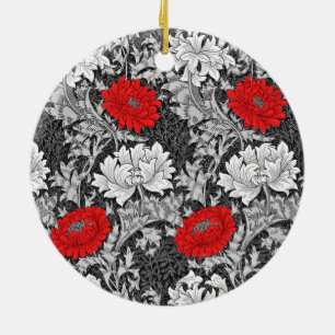 William Morris Chrysanthemums, Grau und Rot Cerami Keramik Ornament