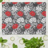 William Morris Chrysanthemums, grau und rot Geschirrtuch (Gefaltet)