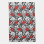 William Morris Chrysanthemums, grau und rot Geschirrtuch (Vertikal)