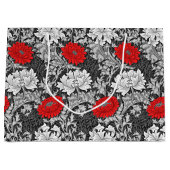 William Morris Chrysanthemums, grau und rot Große Geschenktüte (Vorderseite)