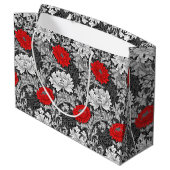 William Morris Chrysanthemums, grau und rot Große Geschenktüte (Rückseite Schrägansicht)